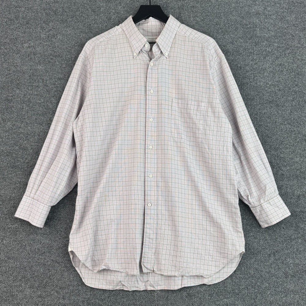 Ermenegildo Zegna Dress Shirt Mens 43 L Brown Blue Plaid Button Down Cotton